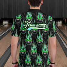 Load image into Gallery viewer, Black Bowling Ball Camo Green Flame Bowling Polo, 1/4 Zip Shirt for Men Custom Bowling Team Jersey NQS9479