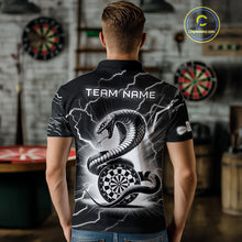 Load image into Gallery viewer, Custom Men&#39;s Dart Shirt – Black &amp; White Lightning Cobra Design – Personalized Dart Team Jersey TDM3882