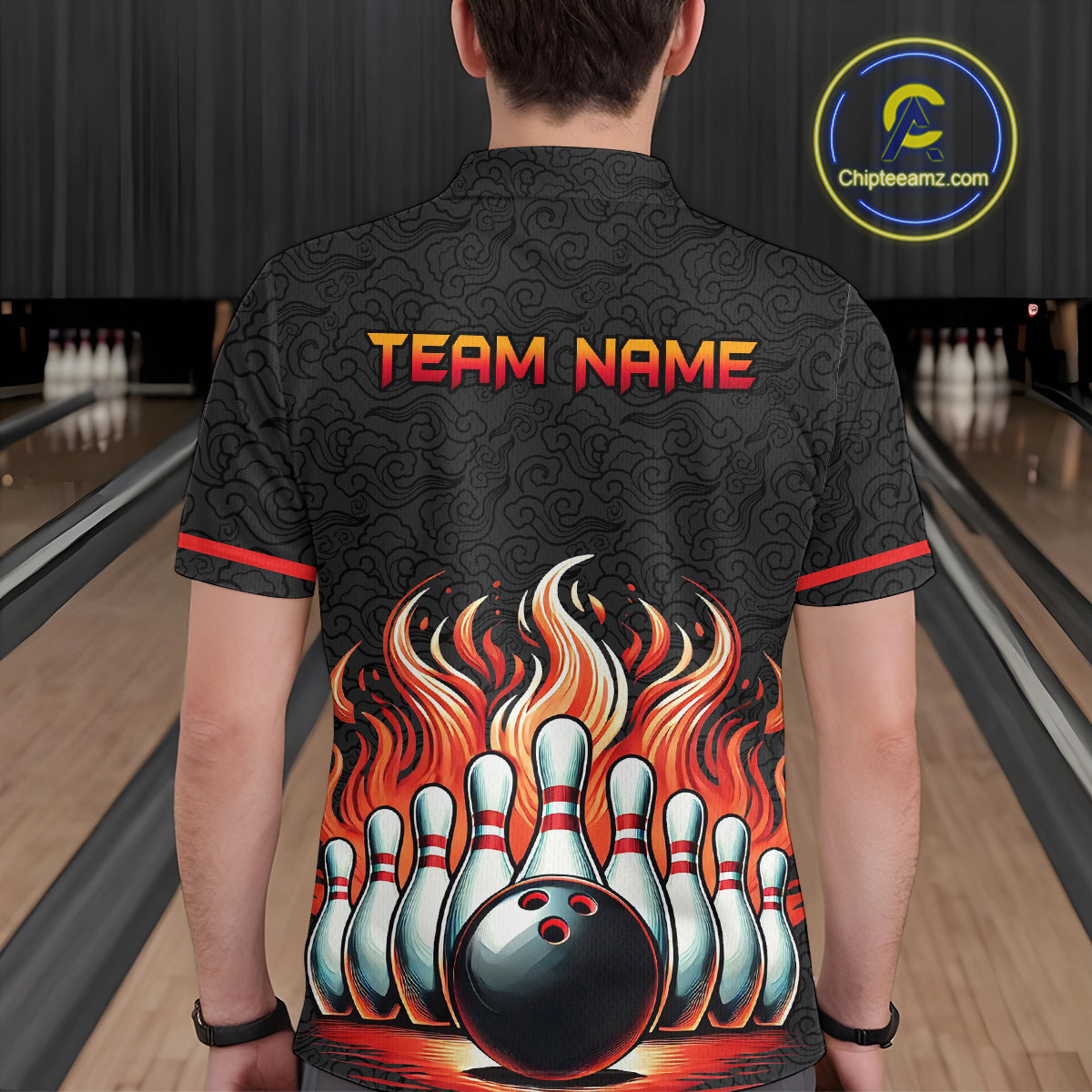 Flame Bowling Custom Men Bowling Shirt Polo & Quarter-Zip Bowling Team Jerseys HNT56