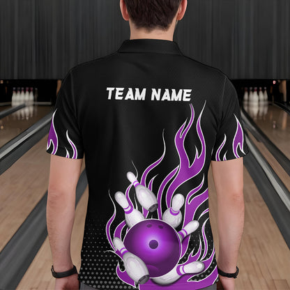 Purple Flame Bowling Polo Shirts for Men And Women Custom Bowling Team Jerseys Unisex BDT477