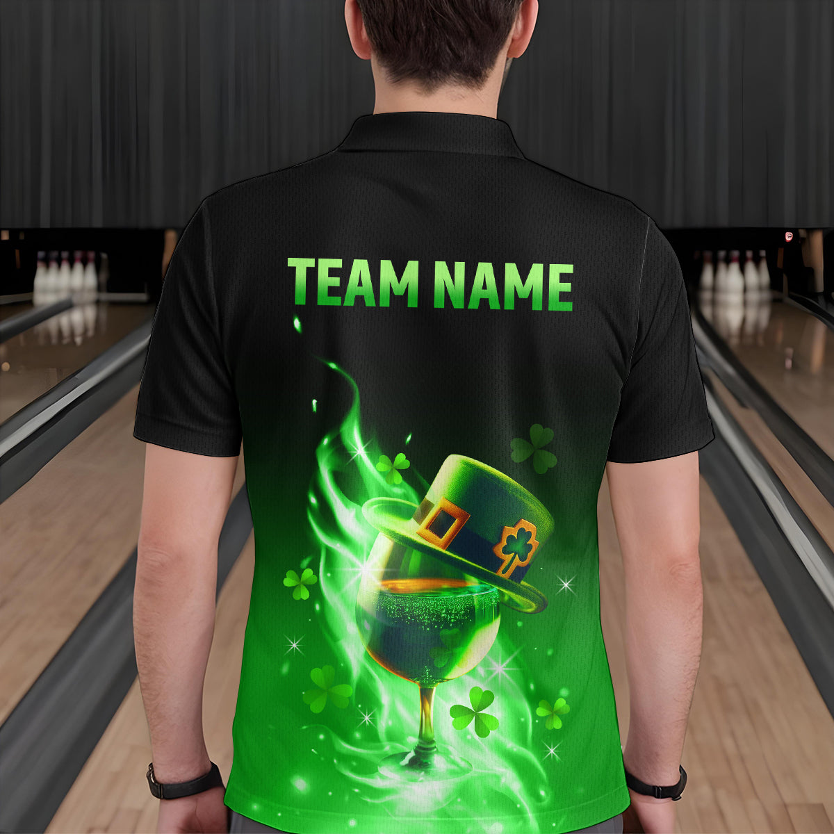 Custom Bowling Shirt Unisex Green Shamrock Lucky Clover Polo Bowling Jersey QZT624