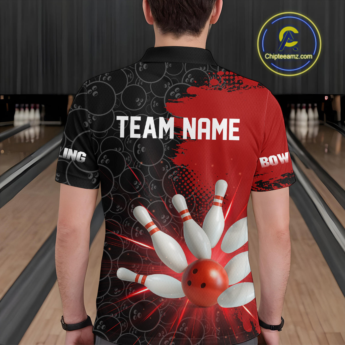Custom Red&Black Bowling Shirts for Men Women Team Bowling Polo and Quarter Zip MBL97