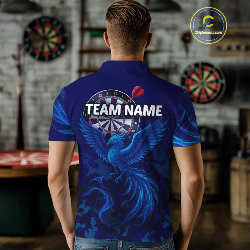 Men's Custom Darts Shirt With Cobalt Phoenix Camouflage Pattern And Dartboard NYN0263
