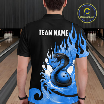 Custom Blue Flame Cobra Snake Bowling Shirt Polo Bowling Team League Bowling Jersey QZT694