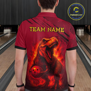Red Dinosaur Bowling Custom Men Bowling Shirt Polo & Quarter-Zip Bowling Team Jerseys HNT72