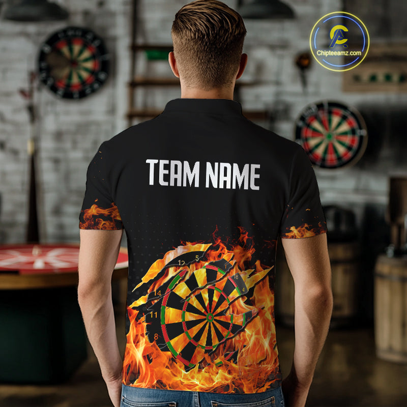 Men's Custom Darts Shirt With Cracked Flame Dartboard And Halftone Pattern NYN0270