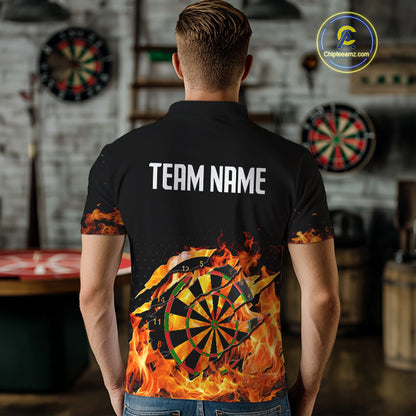 Men's Custom Darts Shirt With Cracked Flame Dartboard And Halftone Pattern NYN0270