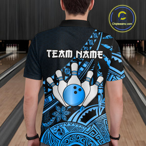 Blue Vintage Bowling Custom Men Bowling Shirt Polo & Quarter-Zip Bowling Team Jerseys HNT69