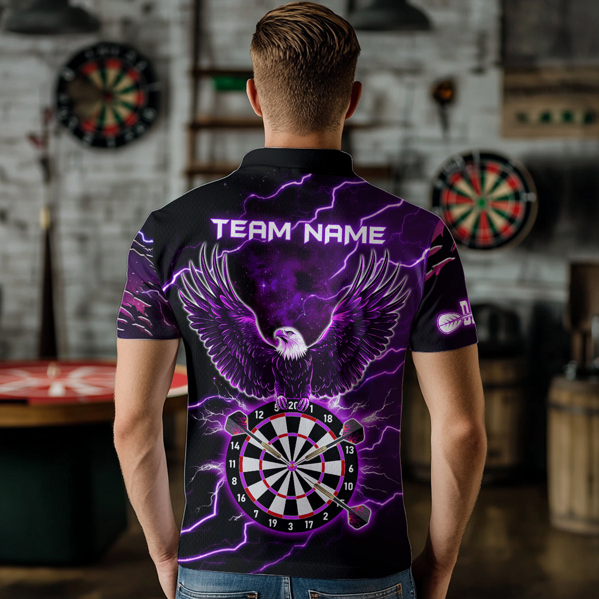 Personalized Thunder Lightning Eagle Purple Darts Shirt Polo & Quarter Zip For Men Dart Team Jersey TDM3578