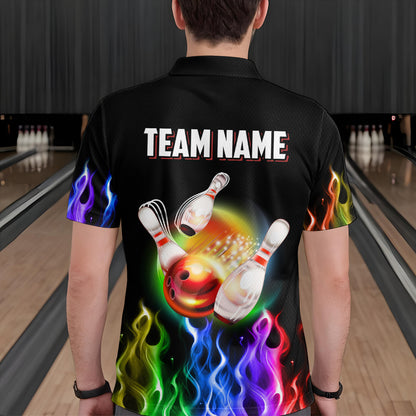 Rainbow Flame Bowling Jersey For Men Personalized Bowling Team Shirts Bowling Polo Shirt BDT324