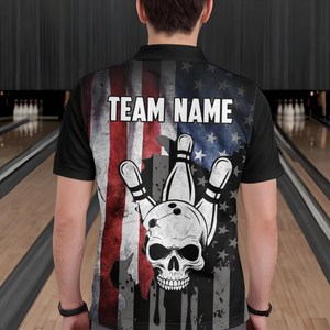 Personalized Skull Bowling Shirt for Men, Custom Team's Name American Flag Cool Bowler Jersey NBP128