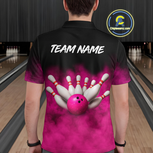 Pink Smoke Bowling Shirts for Men Women Team Personalized Bowling Polo and Quarter Zip MBL130
