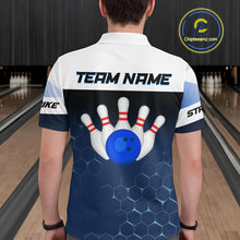 Load image into Gallery viewer, White and Blue Bowling Shirts for Men Women Team Custom Bowling Polo &amp; Quarter Zip MBL105
