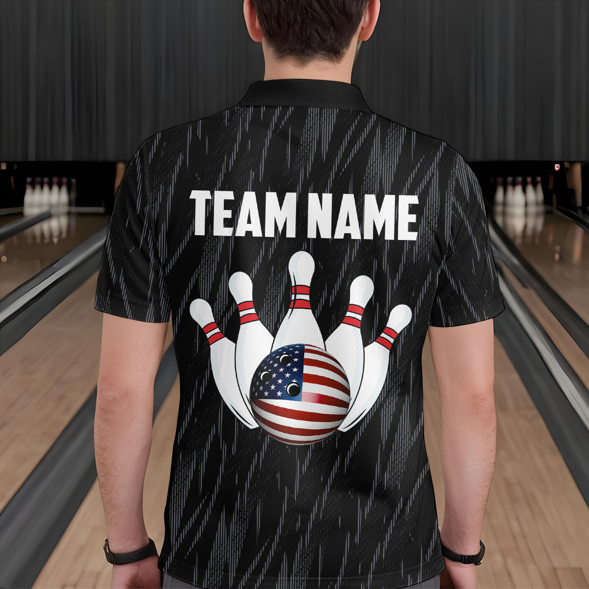 US Flag Personalized Bowling Team Shirts For Men Bowling League Polo & 1/4 Zip Shirt HNT11