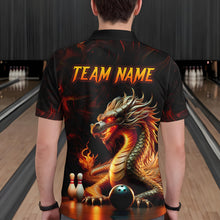 Load image into Gallery viewer, Orange &amp; Black Flame Dragon Bowling Ball Pins Custom Bowling Polo Shirt Bowling Team Jersey QZT667