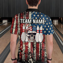 Load image into Gallery viewer, Skull US Flag Bowling Custom Men Bowling Shirt Polo &amp; Quarter-Zip Bowling Team Jerseys HNT58