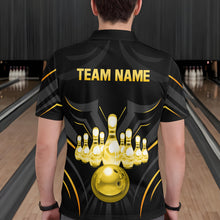 Load image into Gallery viewer, Black and Gold Custom Name Bowling Jerseys For Men Bowling Team Shirts Bowling Pin And Ball HNT26