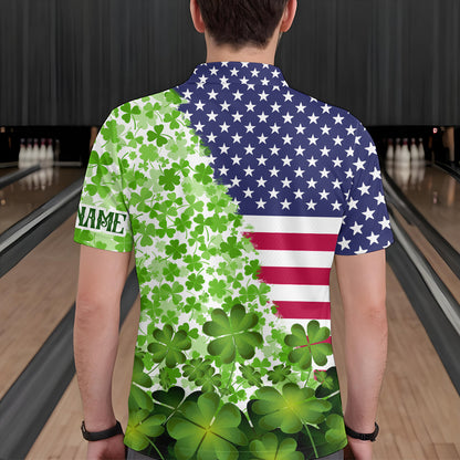 American flag St Patrick day shamrock pattern custom Team Bowling Polo, Quarter Zip shirt for Men NQS9581