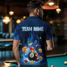 Load image into Gallery viewer, Blue Flaming Billiards Shirt 8 Ball Billiards Shirt Men Polo Shirts &amp; 1/4 Zip NNT09