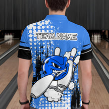 Load image into Gallery viewer, Personalized Blue Funny Crazy Bowling Shirt for Men Polo &amp; Quarter-Zip Bowling Jersey with Team HNT03