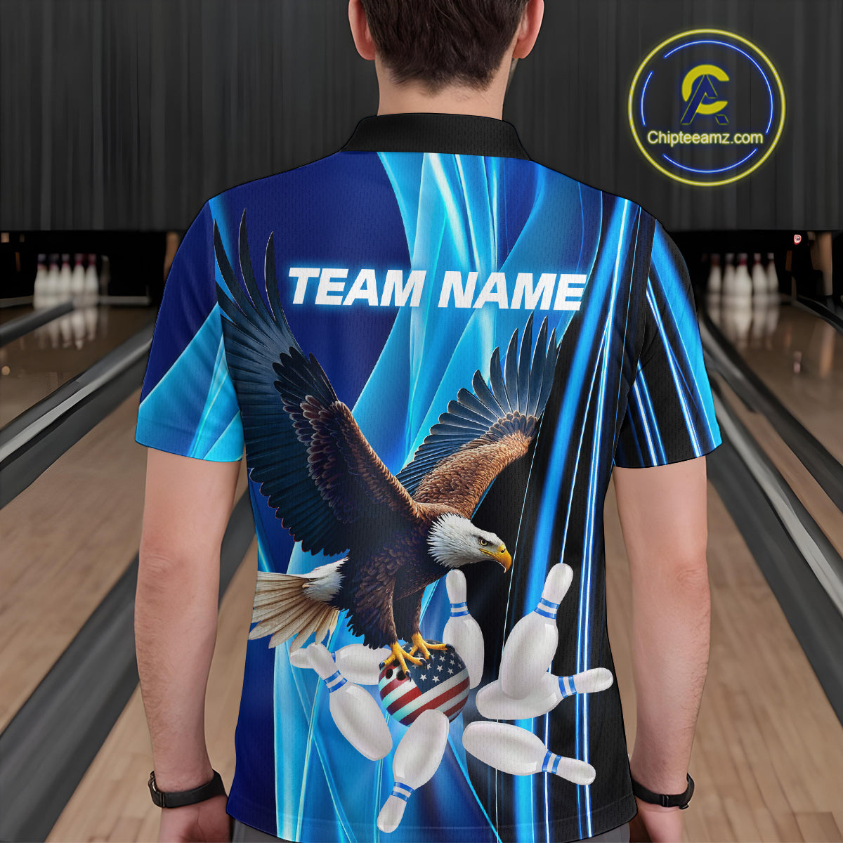 Custom Blue Eagle Bowling Shirt for Men Women Team Bowling Polo Shirts & 1/4 Zip MBL95