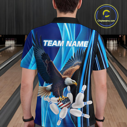 Custom Blue Eagle Bowling Shirt for Men Women Team Bowling Polo Shirts & 1/4 Zip MBL95
