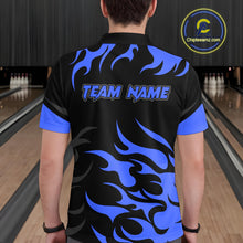 Load image into Gallery viewer, Black and Blue Flame Bowling shirts for Men Custom team bowling jerseys, mens bowling apparel NQS10267