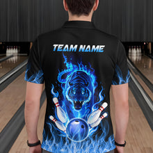 Load image into Gallery viewer, Blue Flaming Tiger Bowling Custom Men Bowling Polo &amp; Quarter-Zip Bowling Team Jerseys HNT46