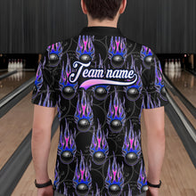 Load image into Gallery viewer, Black Bowling Ball Camo Blue Flame Bowling Polo, 1/4 Zip Shirt for Men Custom Bowling Team Jersey NQS9480