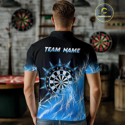 Blue Icy Lights Mens Darts Polo & Quarter Zip Custom Dart Shirts For Team Darts Jerseys TDM3799