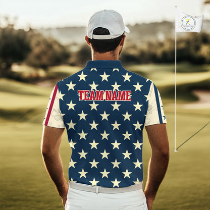 Funny Skull golfer vintage American Flag Custom patriotic golf polo shirts for men, golfing gifts NQS9964