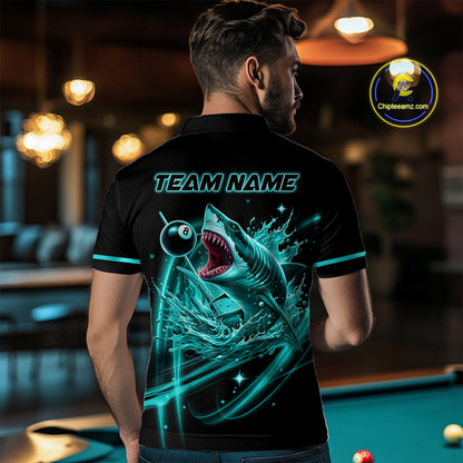 Turquoise 8 Ball & 9 Ball Pool Billiard Shark Polo & 1/4 Zip For Men Custom Team Billiard Jerseys TDM4089