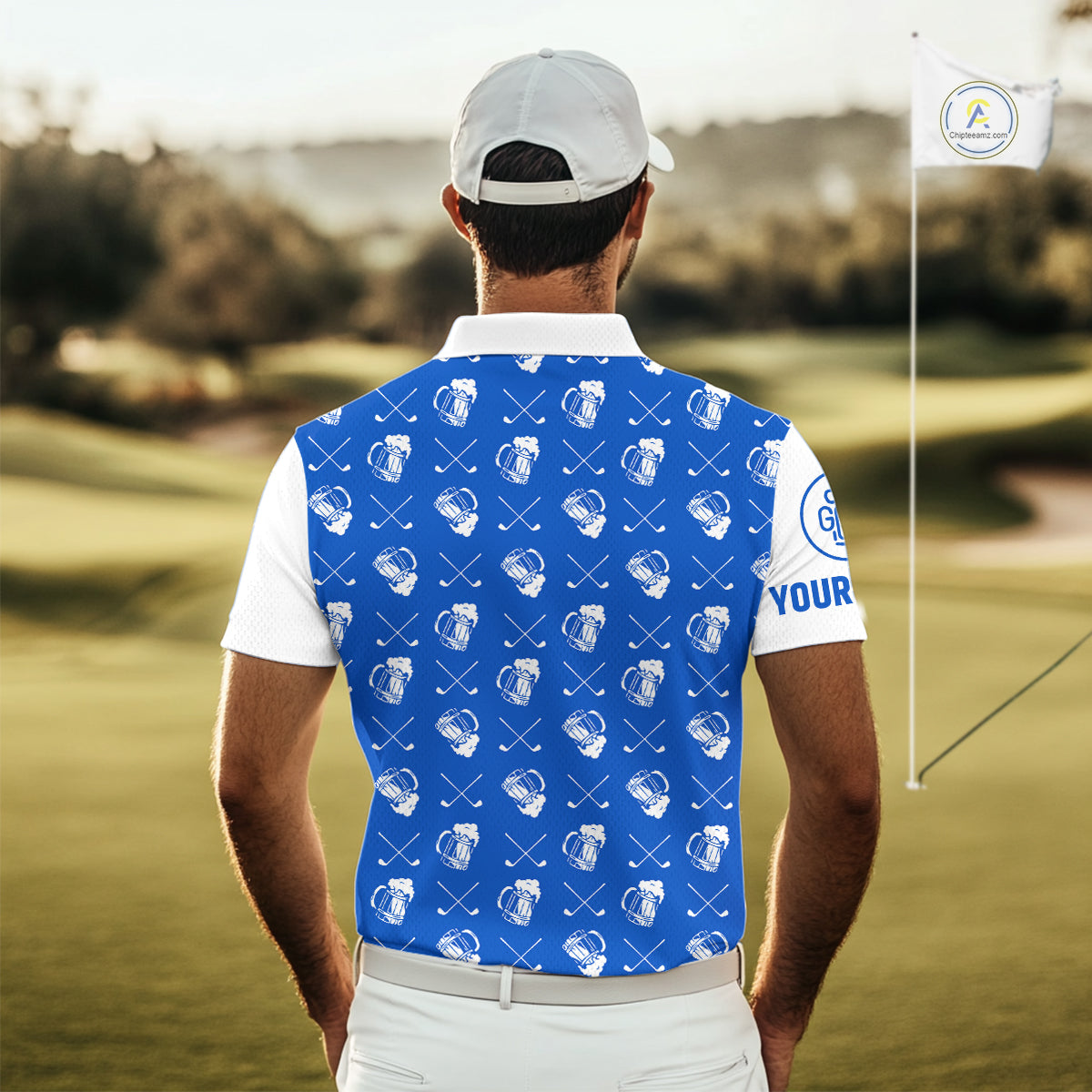 Blue and white golf pattern Mens Golf polo shirts custom name golf beer outfit men golf clothes NQS9856