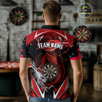 Personalized Dragon Dart Shirts For Men – Custom Thunder Red Darts Team Jerseys Polo & Quarter Zip TDM4037