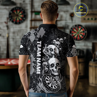 Black Grey Grunge Argyle Skull Dart Shirts Custom Men's Dart Jerseys Team Polo & Quarter Zip TDM3836