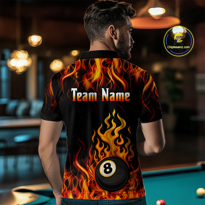 Billiard Fire 8 Ball Flame Custom Men's Billiard Shirts, Billiard Team Pool Jerseys |Orange TDM4011