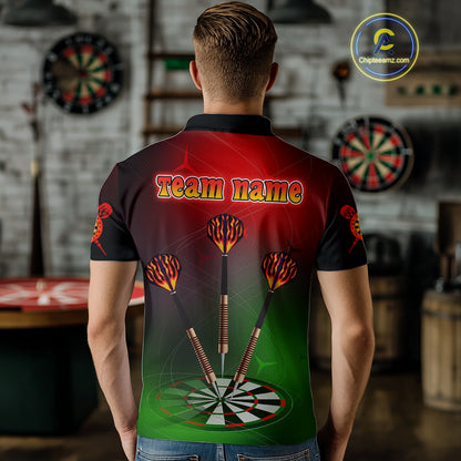 Men’s Personalized Darts Shirts With Multi-Color Dartboard And Flame Dart Arrows NYN0260
