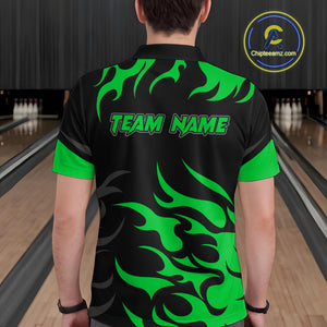 Black and Green Flame Bowling shirts for Men Custom team bowling jerseys, mens bowling apparel NQS10268