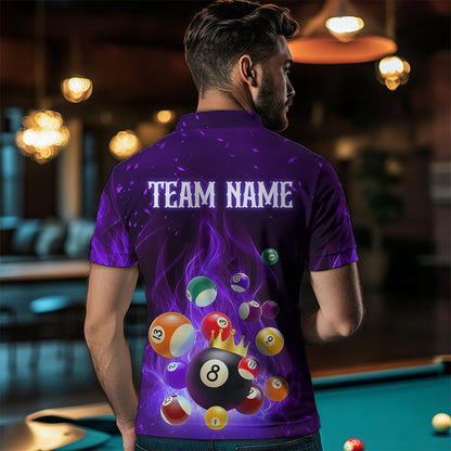 Purple Flaming Billiards Shirt 8 Ball Billiards Shirt Men Polo Shirts & 1/4 Zip NNT08