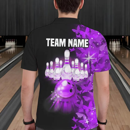 Purple Butterfly Bowling Polo Shirts For Men Women Custom Bowling Jersey Team BDT505