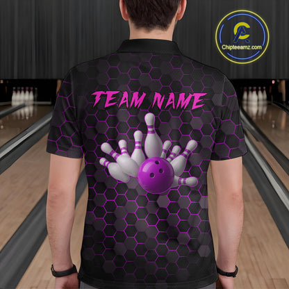 Custom Strike Purple Bowling Men Bowling Shirt Polo & Quarter-Zip Bowling Team Jerseys HNT79