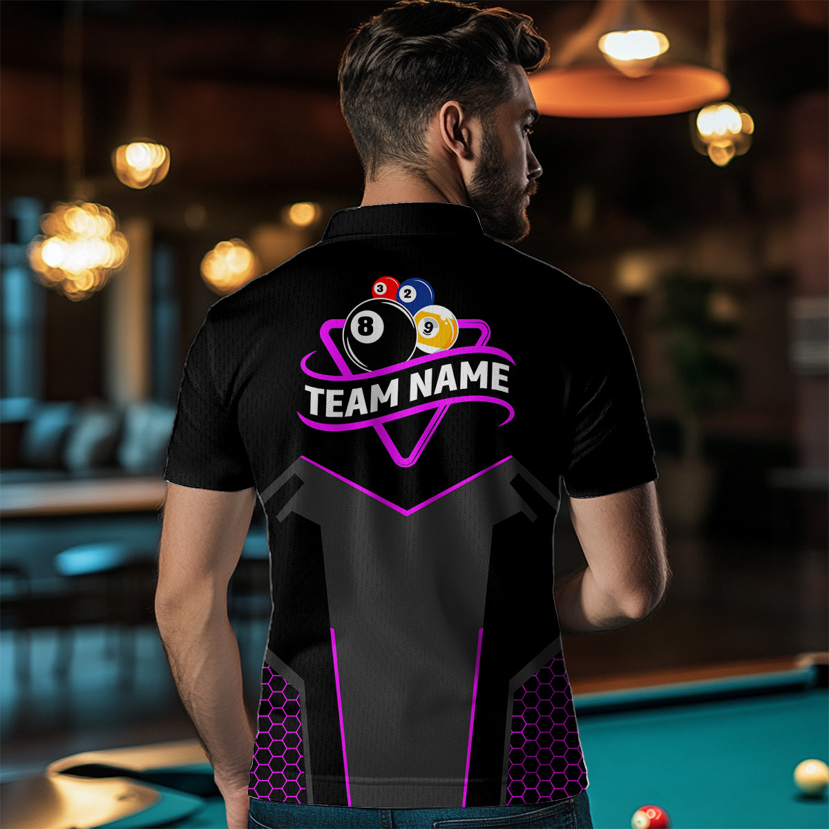 Personalized Billiard 8 Ball & 9 Ball Pool Polo, 1/4 Zip For Men Custom Team Billiard Jersey|Purple TDM3582
