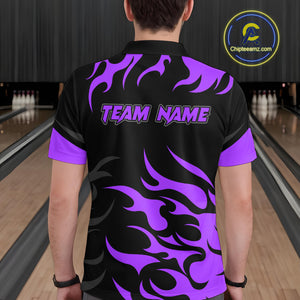 Black and Purple Flame Bowling shirts for Men Custom team bowling jerseys, mens bowling apparel NQS10269