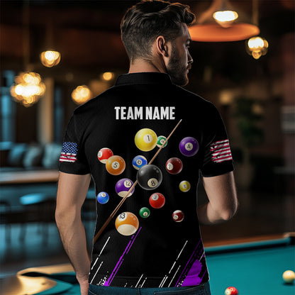 Personalized Black Purple 3D Pool Balls Billiard Shirts For Men Custom Team 8 Ball Billiard Jerseys TDM3576
