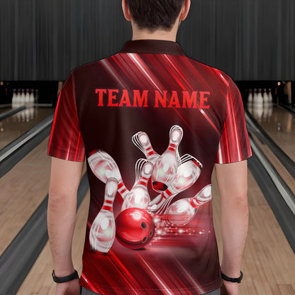 Custom Red Bowling Jersey for Men Bowling Team Shirts Bowling Uniform Polo & 1/4 Zip HNT162
