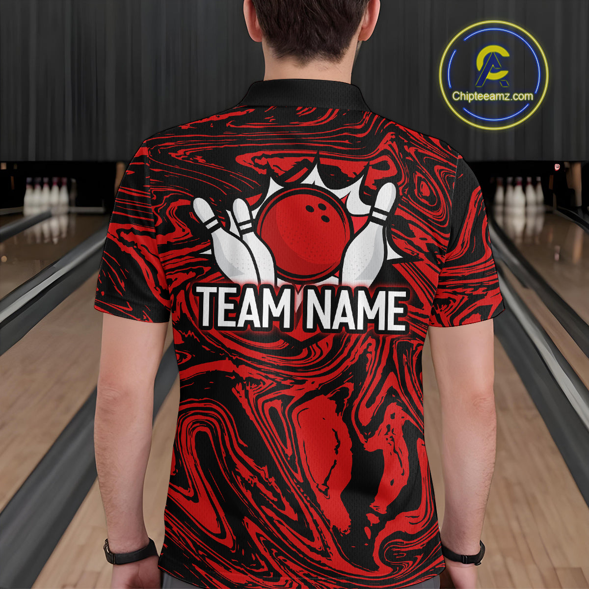 Custom Red Bowling Men Bowling Shirt Polo & Quarter-Zip Bowling Team Jerseys HNT81