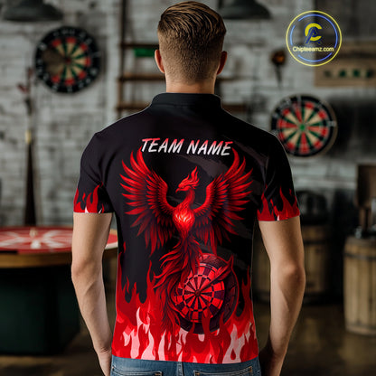 Men's Custom Darts Team Shirt With Maroon Phoenix Dartboard And Flame Pattern NYN0342