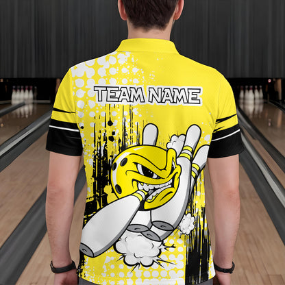 Personalized Yellow Funny Crazy Bowling Shirt for Men Polo & Quarter-Zip Bowling Jersey with Team HNT03