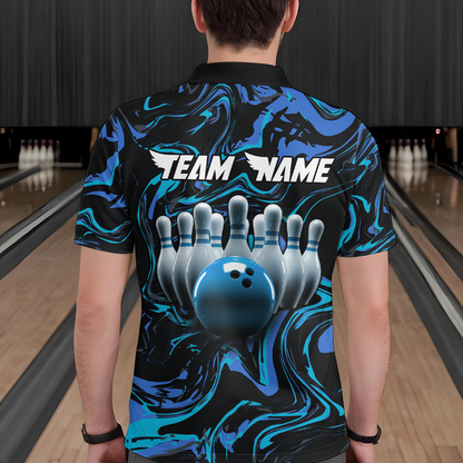 Teal Bowling Custom Men Bowling Shirt Polo & Quarter-Zip Bowling Team Jerseys HNT48