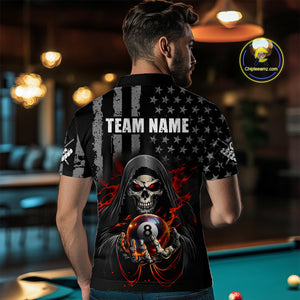 US Flag Skull Billiard Team Jersey for Men Billiard Shirt Polo & 1/4 Zip NNT40